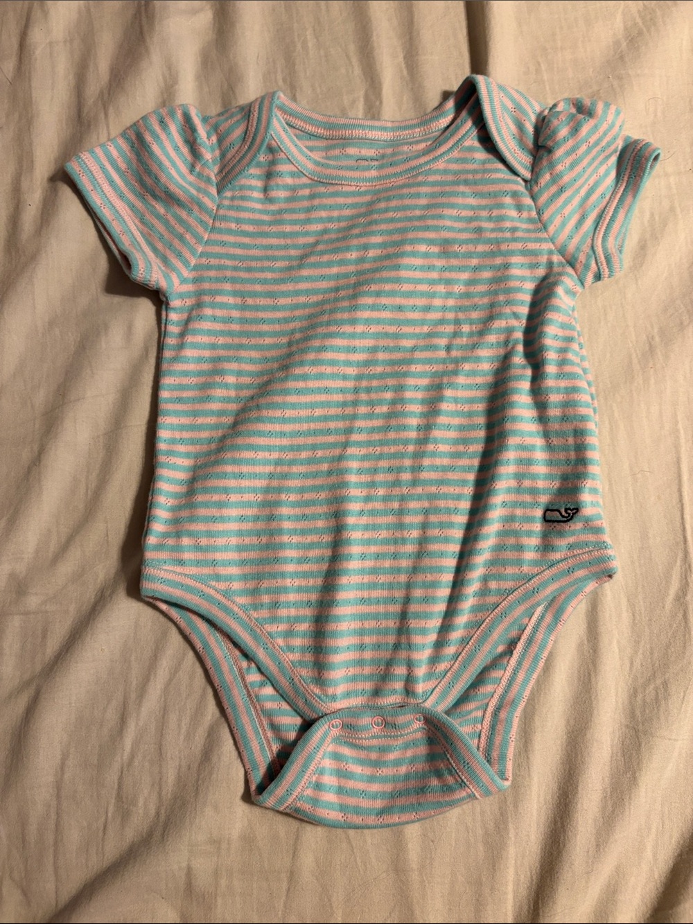 Vineyard Vines Striped Short-Sleeve Bodysuit in Light Blue & Pink